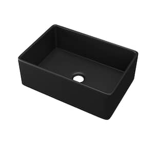 Fireclay Farmhouse Sink 30 in. Single Bowl Black Fireclay Kitchen Sink Apron Front with Bottom Grid and Sink Strainer