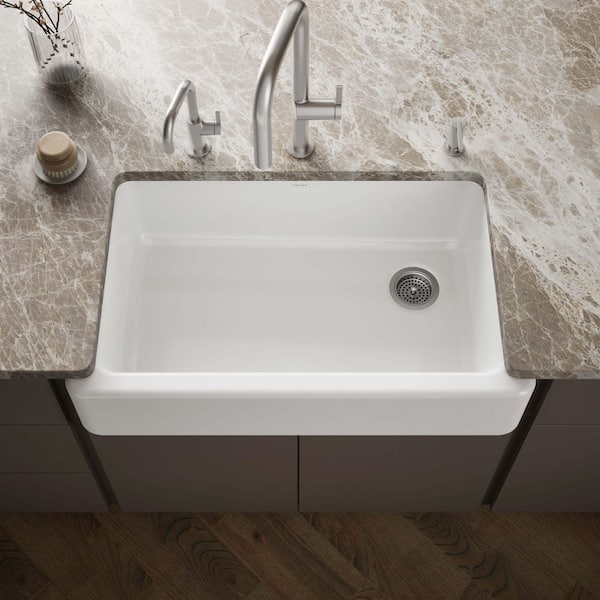 Whitehaven 36 in. Farmhouse/Apron-Front Single Bowl No Gauge Applicable White Cast Iron Kitchen Sink Only
