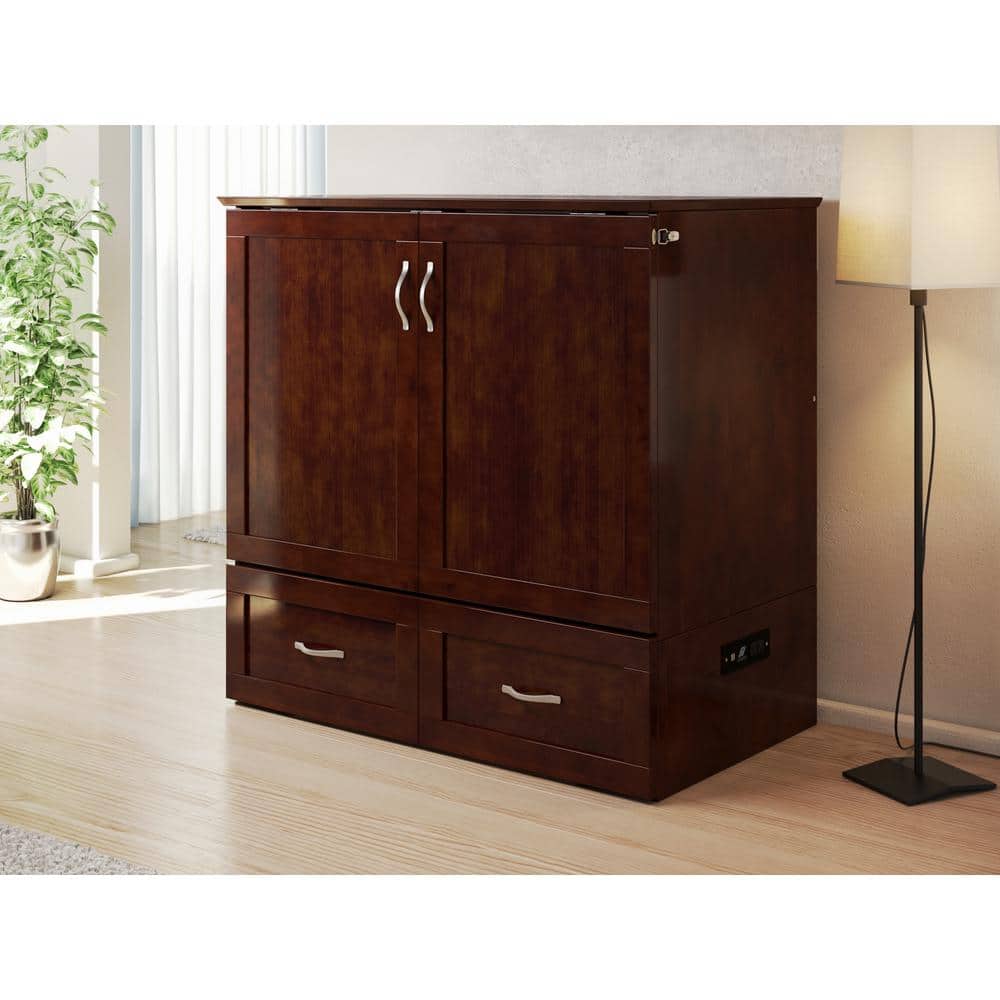 Hamilton Walnut Brown Wood Frame Queen Murphy Bed Chest with 6 in. Mattress, Storage and Built-in Charger - thumbnail 9