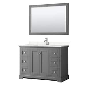 Avery 48"W x 22"D Single Vanity in Dark Gray w/ Cultured Marble Vanity Top in LightVein Carrara w/ Basin & Mirror