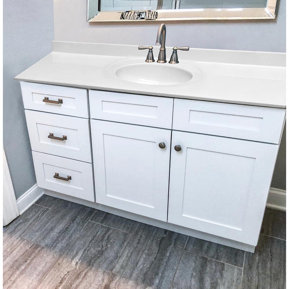 Solid White Cultured Marble Vanity Top with Oval Bowl, 49-Inch