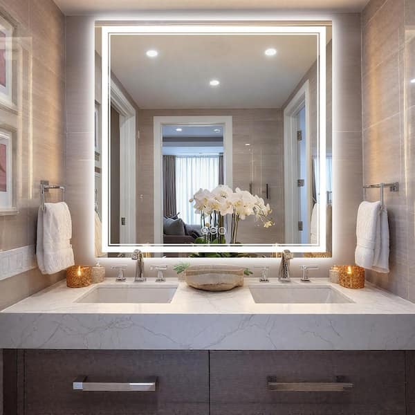 36 in. W x 36 in. H Rectangular Frameless Anti-Fog Front And Backlit LED Wall Mirror Bathroom Vanity Mirror