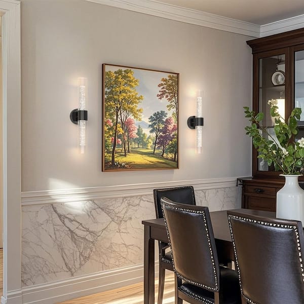 22 in. 2-Light Black Bubble Glass Wall Sconce Set of 2, Dimmable Wall Decor for Bedroom Living Room