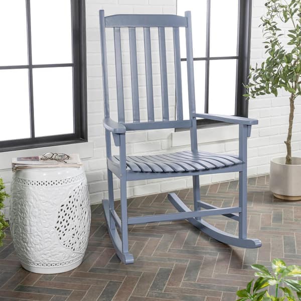 JONATHAN Y Seagrove Farmhouse Classic Slat-Back 350-LBS Support Acacia Wood Outdoor Rocking Chair, Cashmere Blue