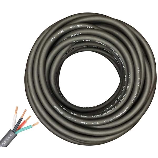 WindyNation 100 ft. 16/4 16-Gauge 4 Conductor 300-Volt Black SJOOW Cable Cord