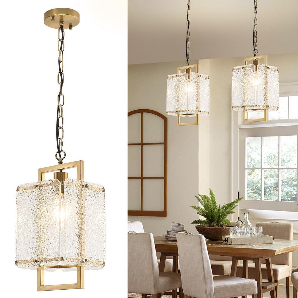 JUSHENG 60-Watt 1-Light Brass Mini Pendant Light with Water Ripple