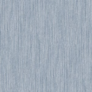 Special FX Metallic Vertical Textile Textured Wallpaper in Dark Blue and Silver