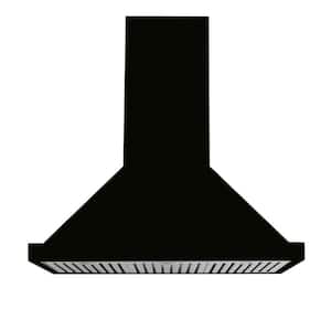 36 in. 560 CFM Wall Canopy Ventilation Hood in Glossy Black, Wall Mounted with Lights