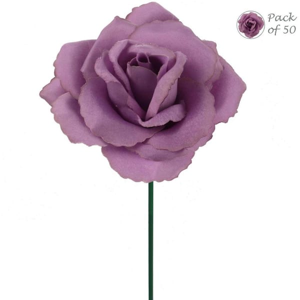 Larksilk 8 in. Artificial Lilac Silk Rose Flower Picks (50 Pack