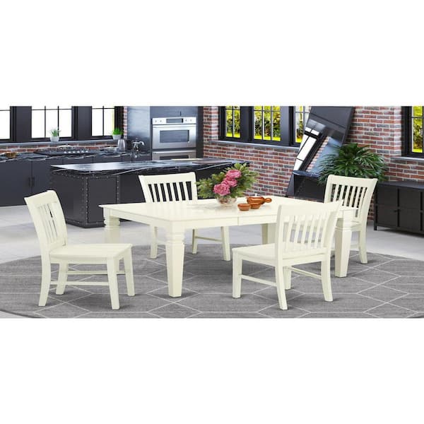 East West Furniture 5-Piece Linen White Finish Solid Wood Top Dining table with 4 Chairs with Lattice Back