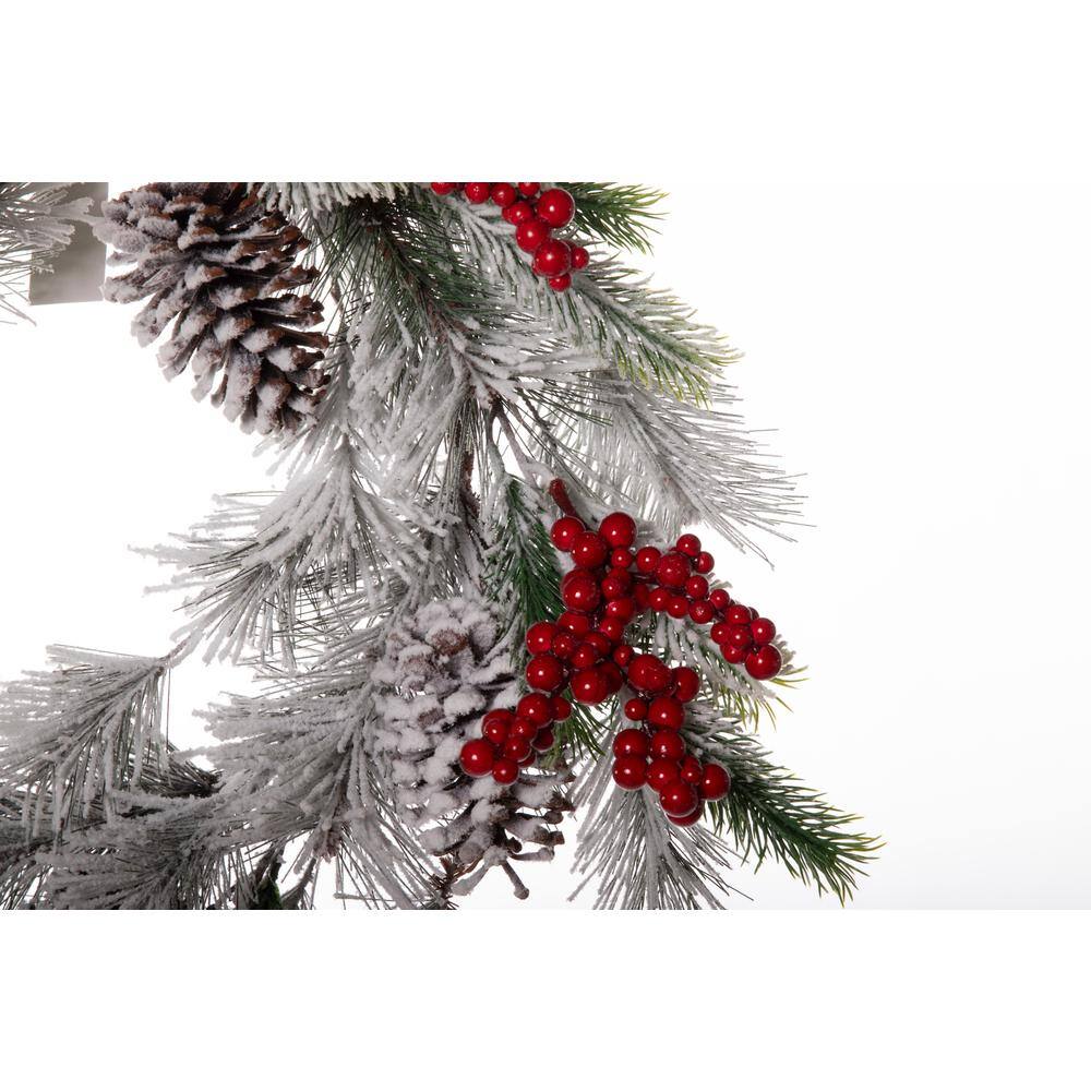 24-Inch Flocked Pine Berry and Pinecone Christmas Wreath