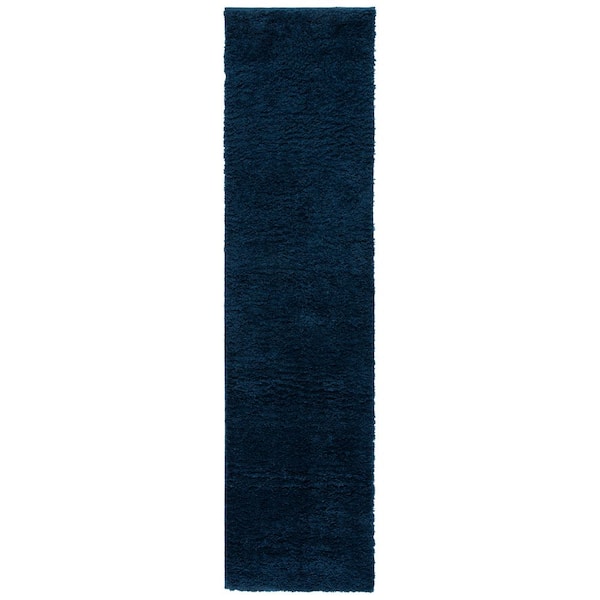 August Shag 2 ft. x 6 ft. Navy Solid Color Runner Rug