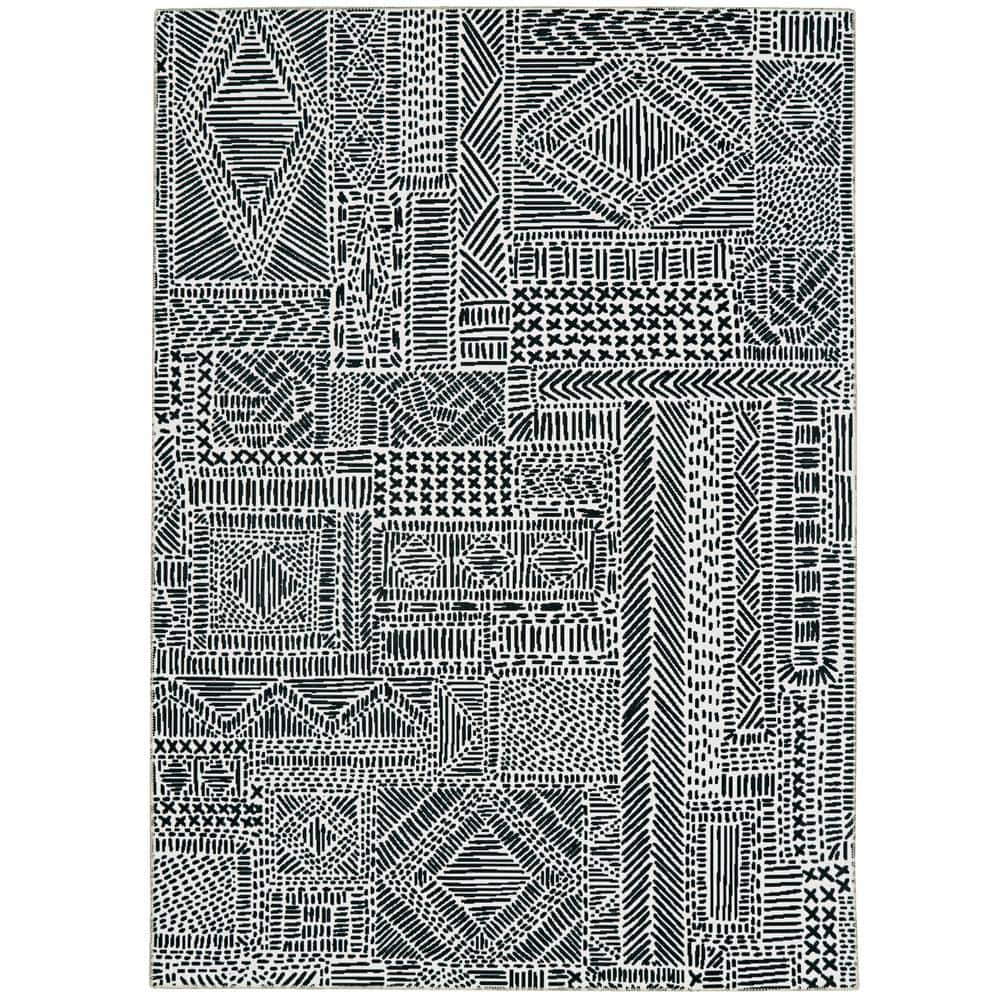 Cohen Washable Ivory/Black 5 ft. x 7 ft. Abstract Area Rug