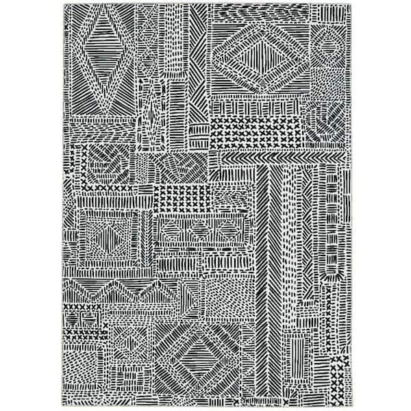 Linon Home Decor Cohen Washable Ivory/Black 5 ft. x 7 ft. Abstract Area Rug