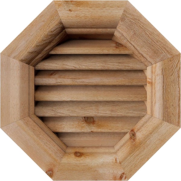 21" x 21" Octagon Rough Sawn Western Red Cedar Wood Paintable Gable Louver Vent Functional