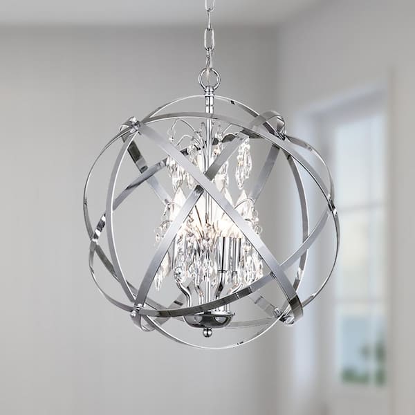 Lansing 4-Light Chrome Unique/Statement Globe Chandelier with Crystal