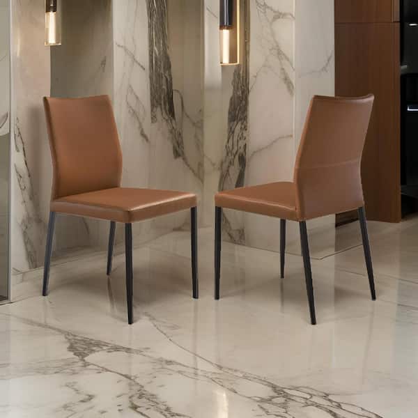 Benjara Brown and Black Faux Leather Metal Frame Dining Chair (Set of 2)