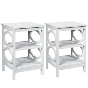 2-Pieces 16 in. W x 16 in. D x 24 in. H 3-Tier Accent Sofa Side Table Nightstand in White