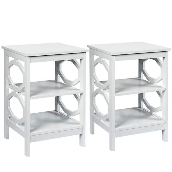 ANGELES HOME 2-Pieces 16 in. W x 16 in. D x 24 in. H 3-Tier Accent Sofa Side Table Nightstand in White