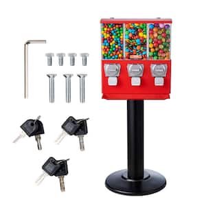 Commercial Vending Machine Triple Compartment Candy Dispenser with Iron Stand Gumball and Candy Machine, Red