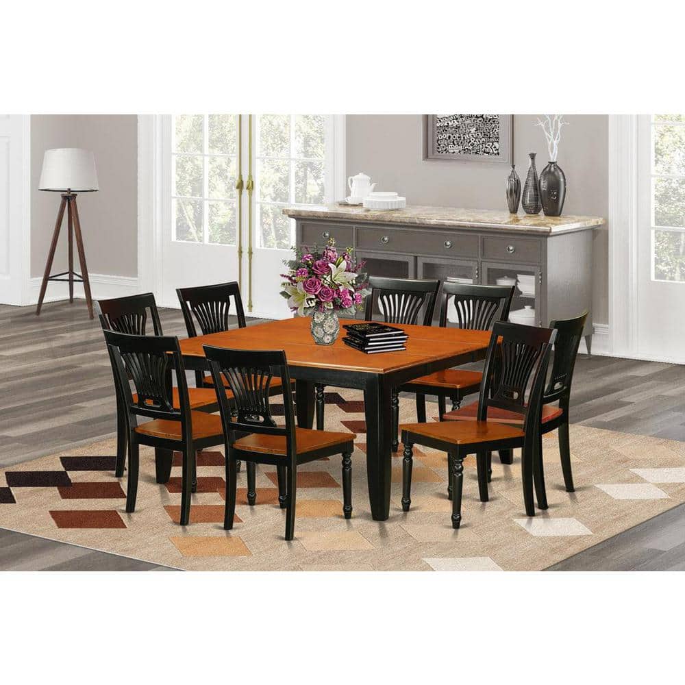 East West Furniture 9-Piece Square Black & Cherry Finish Solid