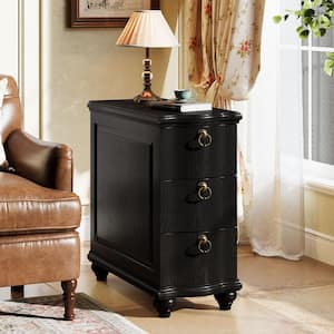 Kerlin 11 in. W Black Fully Assembled Rectangle Wood End Slim Side Bedside Table 3-Drawers Nightstand