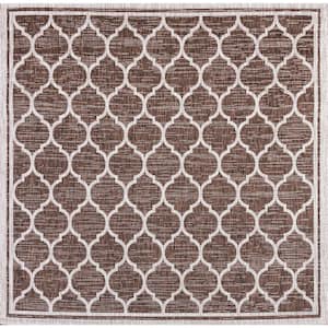 Trebol Moroccan Trellis Textured Weave Espresso/Taupe 4 ft. x 4 ft. Indoor/Outdoor Area Rug