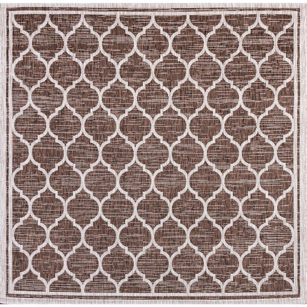 Trebol Moroccan Trellis Textured Weave Espresso/Taupe 9 ft. x 9 ft. Indoor/Outdoor Area Rug