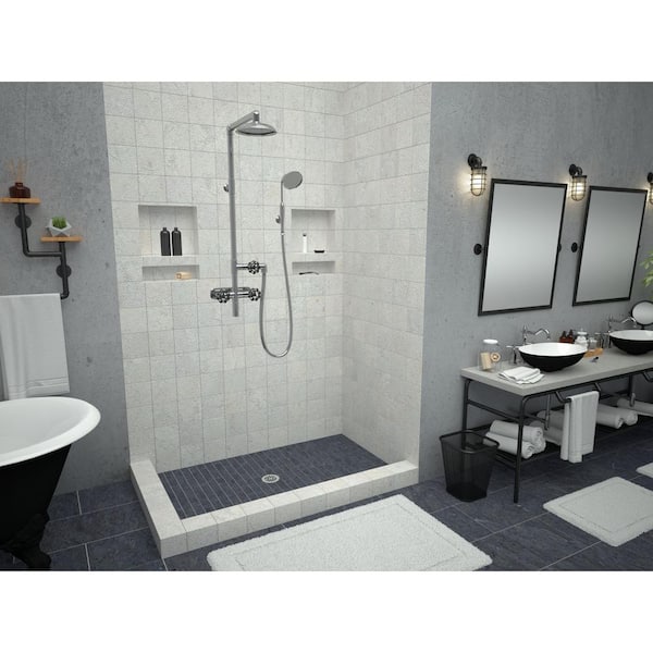 Redi Base 48 in. x 60 in. Double Threshold Shower Base with Center Drain and Polished Chrome Drain Plate