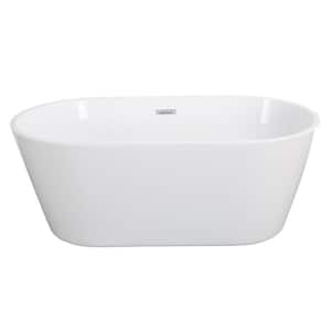 55 in. Acrylic Flatbottom Freestanding Non Whirlpool Soaking Bathtub in White