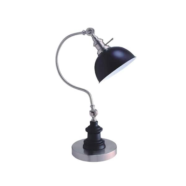 22 in. H Satin Nickle Good Neck Table Lamp, Black