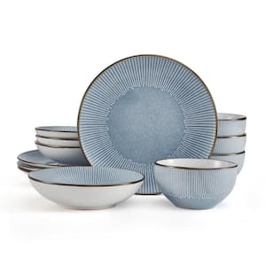 12-Piece Arlie Blue Stoneware Dinnerware Set, Service For 4