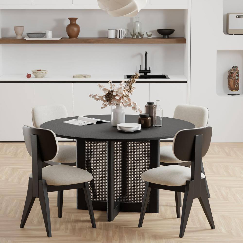 Black Upholstered Low Back Side Chair with Wood Frame