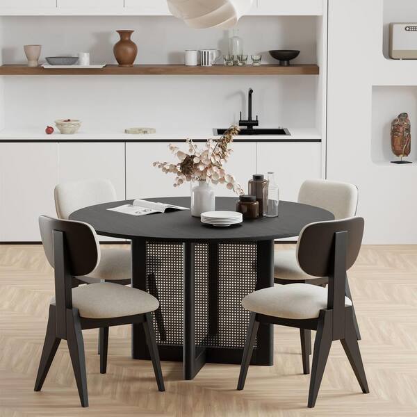 Upholstered dining chairs with black legs discount