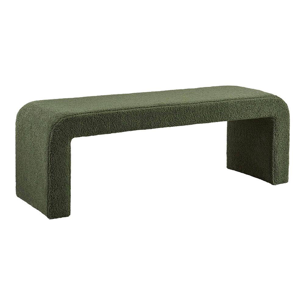 Green Boucle Upholstered Waterfall Bench 52" Wide