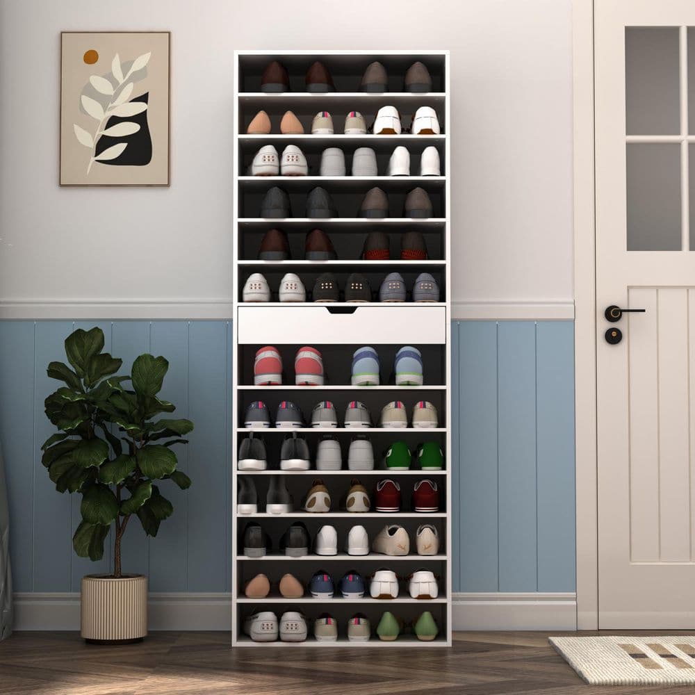 FUFU&GAGA 49-in H 3 Tier 20 Pair White Composite Shoe Cabinet in