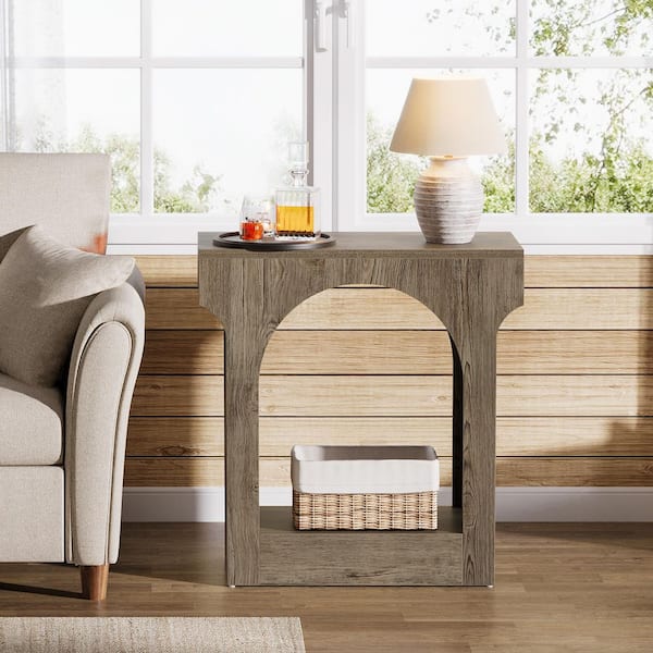 Andrea 23.6 in. Light Brown Short Rectangle Wood End Table with Storage Space for Living Room Nightstand for Bedroom