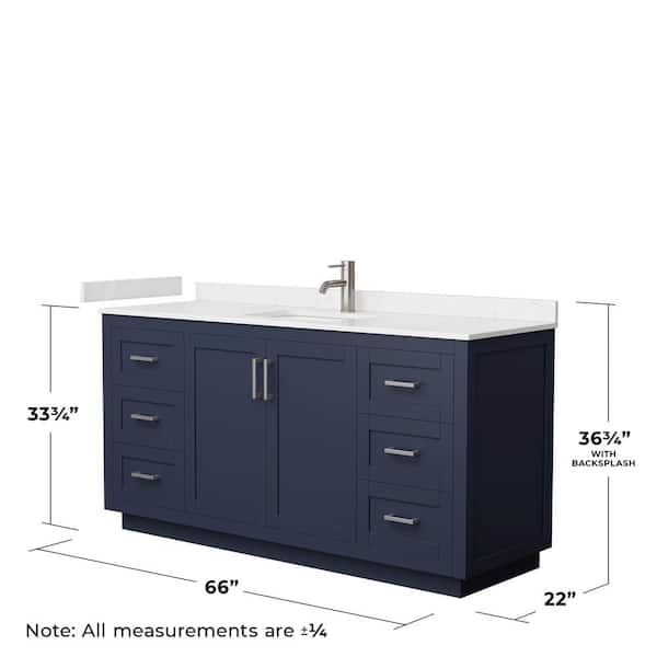 Miranda 66 in. W x 22 in. D x 33.75 in. H Single Bath Vanity in Dark Blue with Carrara Cultured Marble Top