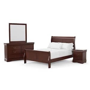4-Piece Burkhart Cherry Wood Full Bedroom Set with Nightstand and Dresser/Mirror