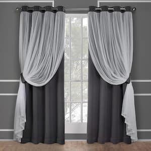 Catarina Black Pearl Solid Lined Room Darkening Grommet Top Curtain, 52 in. W x 84 in. L (Set of 2)