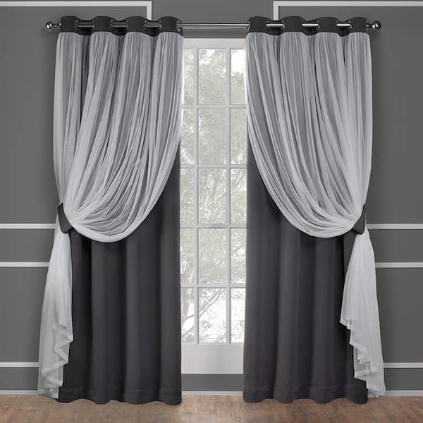 EXCLUSIVE HOME Catarina Black Pearl Solid Lined Room Darkening Grommet Top Curtain, 52 in. W x 84 in. L (Set of 2)