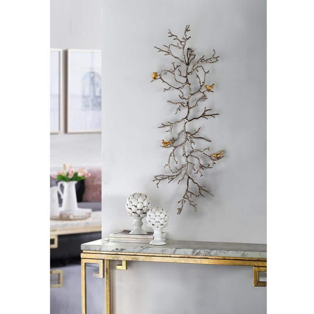 Silver Branch Wall Sculpture with Gold Birds