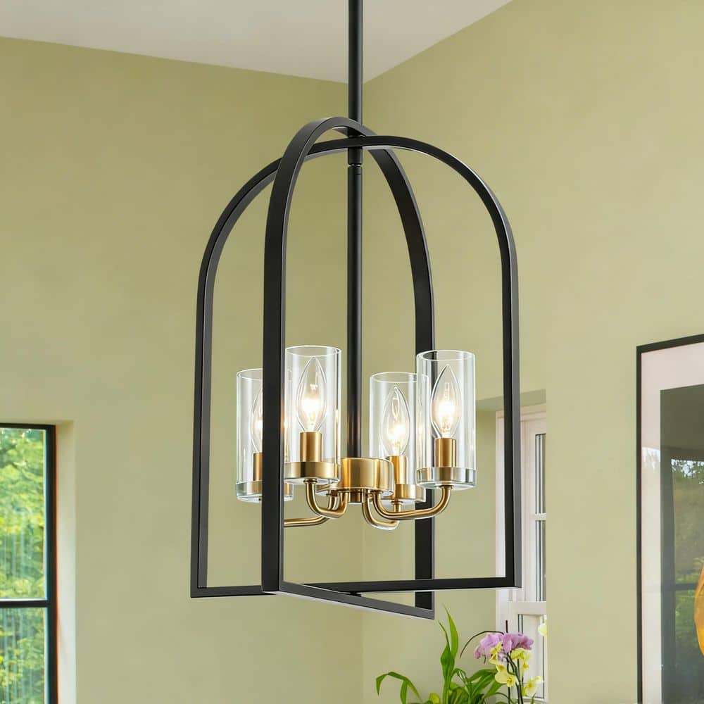 Aurelia 15.7 in. 4-Light Matte Black Farmhouse Geometric Chandelier with Clear Glass Shades price history on PriceWatchPro