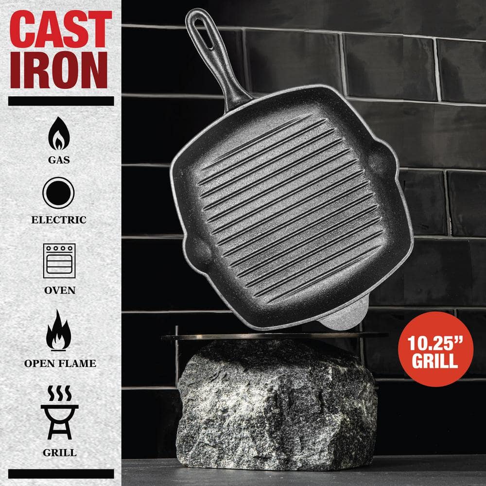 GraniteStone 10.25 inch Pre-Seasoned Cast Iron Square Grill Pan