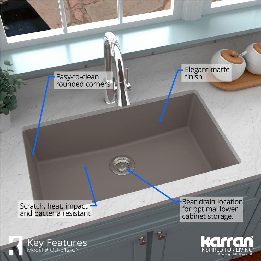 Concrete Quartz Large Single Bowl Undermount Kitchen Sink