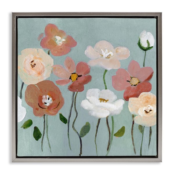 Stupell Industries Boho Blooms on Blue by Charity Henderson Gray Floater Frame Nature Graphic Art Print 18 in. x 18 in.