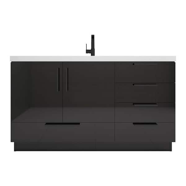 Carla 59 in. W x 20 in. D x 35 in. H Single Sink Freestanding Bath Vanity in Gloss Black with White Acrylic Top