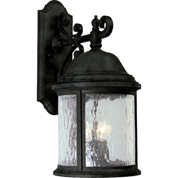 Progress Lighting Ashmore Collection 3-Light Textured Black Water Seeded Glass New Traditional Outdoor Large Wall Lantern Light