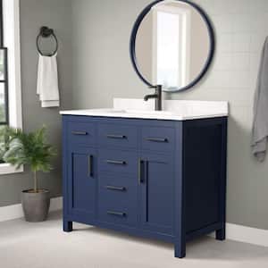 Beckett 42 in. W x 22 in. D x 35 in. H Single Sink Bathroom Vanity in Dark Blue with Carrara Cultured Marble Top
