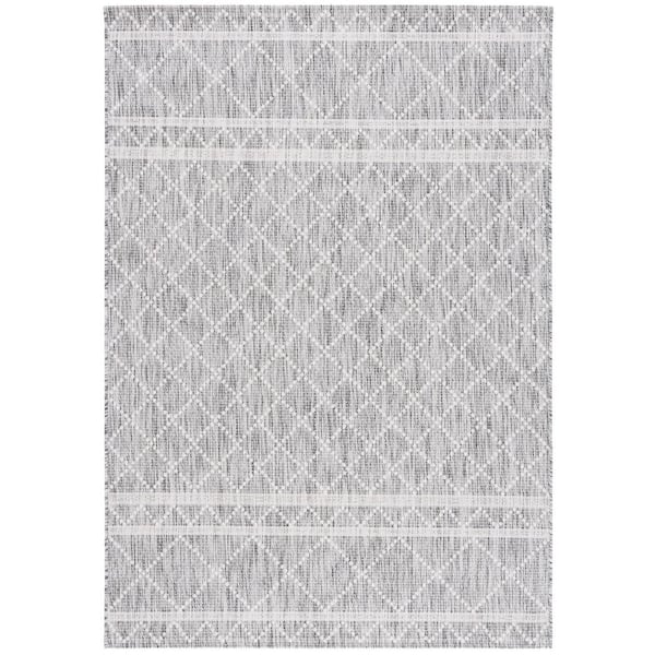 SAFAVIEH Courtyard Light Gray/Dark Gray 4 ft. x 6 ft. Diamond Border Indoor/Outdoor Area Rug